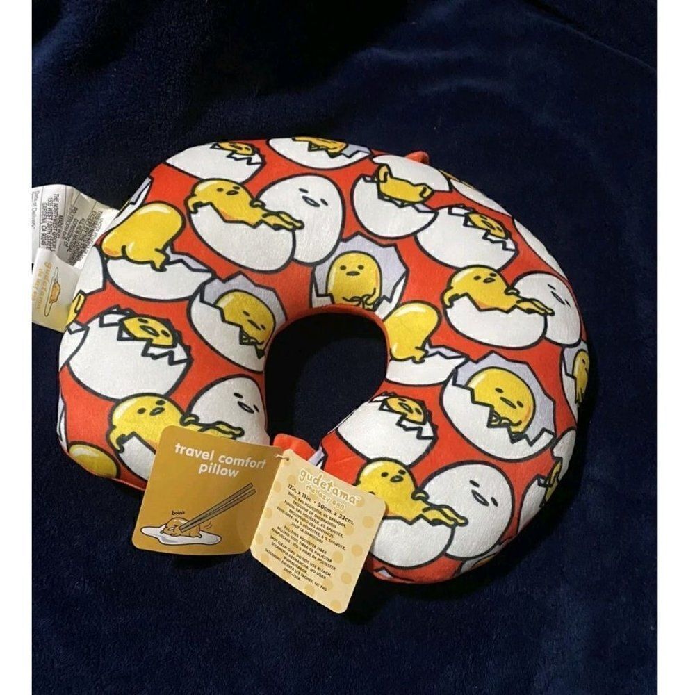 Sanrio Gudetama The Lazy Egg Neck Pillow, Soft Contoured Travel Cushion, Orange